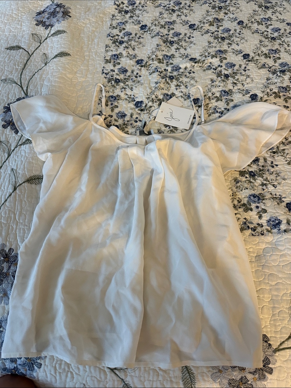 Joie Porcelain Off-Shoulder Pleated Blouse